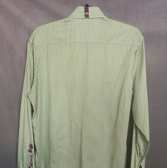 Vintage Robert Graham 90s Green Striped Oversized Long Sleeve Button Down Shirt - Picture 6 of 9